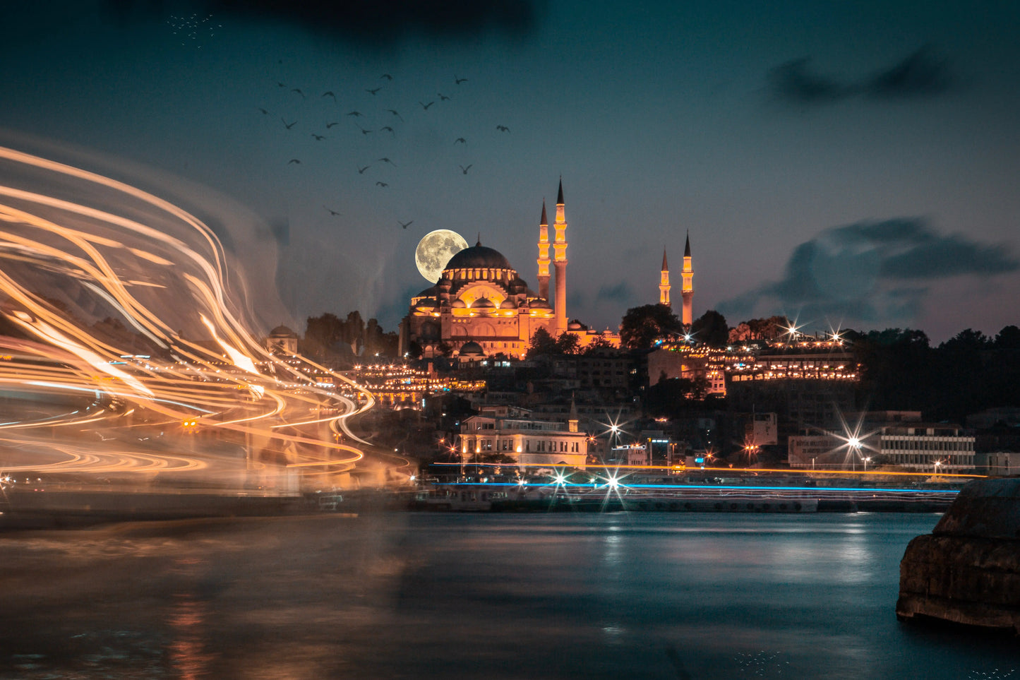 Long exposure image of the Blue Mosque in Istanbul, Turkey. 